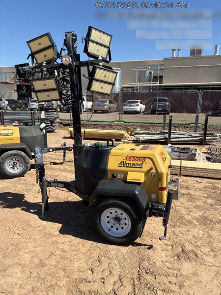 2021 Allmand NLV3GR (4) LED Light Fixture 350W, 23' Vertical Mast, 3kW Prime, Towable, Deep Sea L401, Leveling Jacks, Yanmar T4F 5.8hp