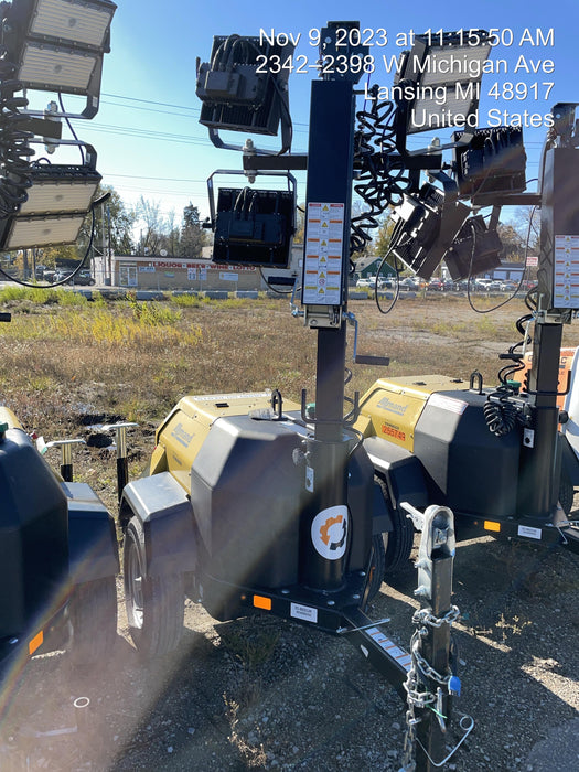 2022 Allmand NLV3GR (4) LED Light Fixture 350W, 23' Vertical Mast, 3kW Prime, Towable, ES Decals, T3