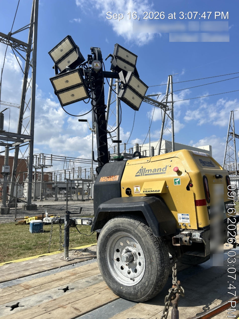 2022 Allmand NLV3GR (4) LED Light Fixture 350W, 23' Vertical Mast, 3kW Prime, Towable, ES Decals, T3