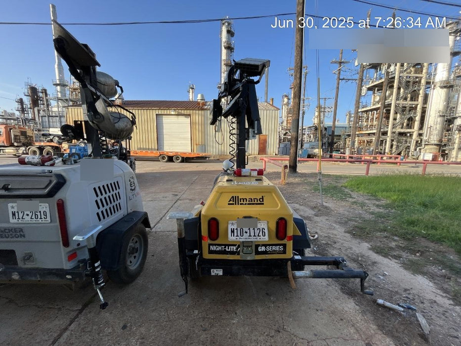 Allmand NLV3GR (4) LED Light Fixture 350W, 23' Vertical Mast, 3kW Prime, Towable, Deep Sea L401, Leveling Jacks, Yanmar T4F 5.8hp