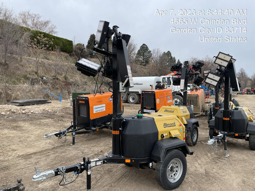 2022 Allmand NLV3GR (4) LED Light Fixture 350W, 23' Vertical Mast, 3kW Prime, Towable, ES Decals, T3