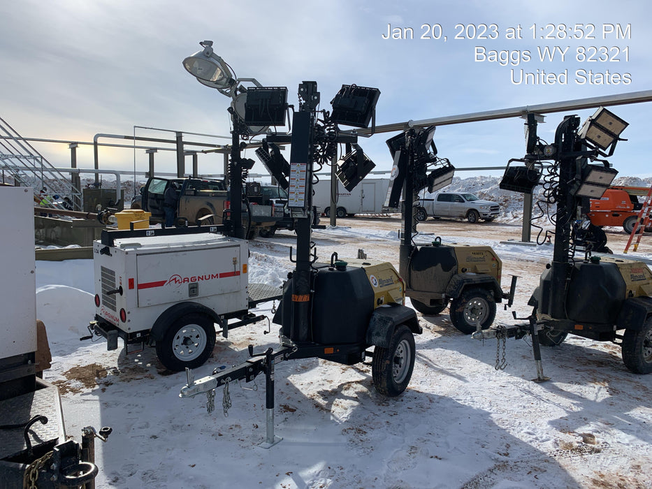 2022 Allmand NLV3GR (4) LED Light Fixture 350W, 23' Vertical Mast, 3kW Prime, Towable, ES Decals, T3