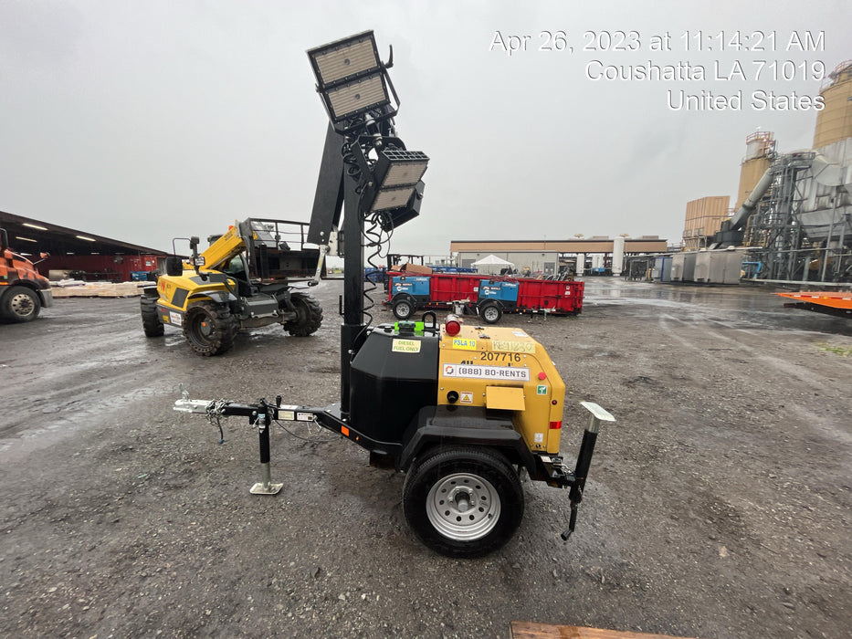 2022 Allmand NLV3GR (4) LED Light Fixture 350W, 23' Vertical Mast, 3kW Prime, Towable, Deep Sea L401, Leveling Jacks, Yanmar T4F 5.8hp