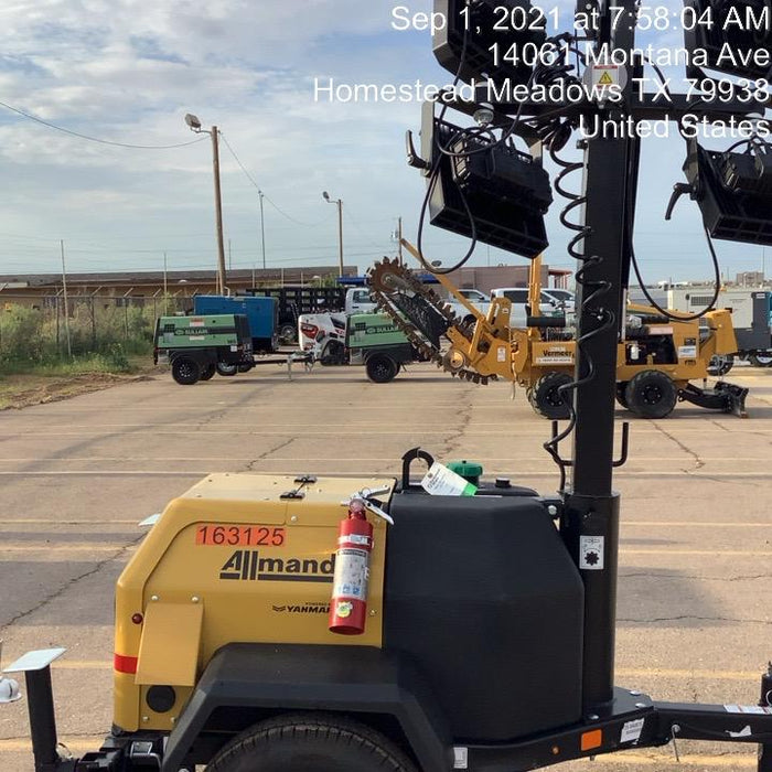 2021 Allmand NLV3GR (4) LED Light Fixture 350W, 23' Vertical Mast, 3kW Prime, Towable, Deep Sea L401, Leveling Jacks, Yanmar T4F 5.8hp