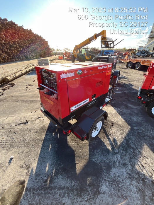 2023 Shindaiwa DGW400MDL Kubota D902 Engine, 23 HP, Dual Op Welder, Wire, Arc, Droop Stick, Tig, and CC Stick Functionality, Simulphase, 3 Phase and 1 Phase Gen Output, Single Axle NB Trlr, Slr Trckl Chrg 12V 12W, Fire Ext