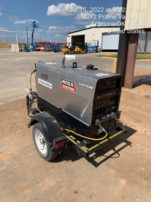 2019 Lincoln Electric Vantage 322 Ready-Pak 3, Two Wheel Trailer, Fender and Light Kit, Cable Rack