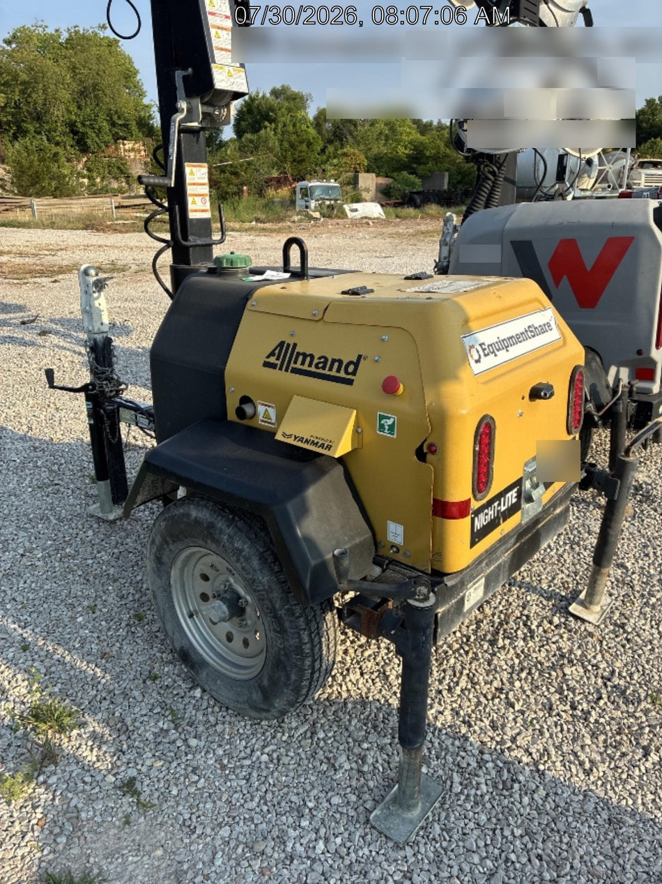 2021 Allmand NLV3GR (4) LED Light Fixture 350W, 23' Vertical Mast, 3kW Prime, Towable, Deep Sea L401, Leveling Jacks, Yanmar T4F 5.8hp