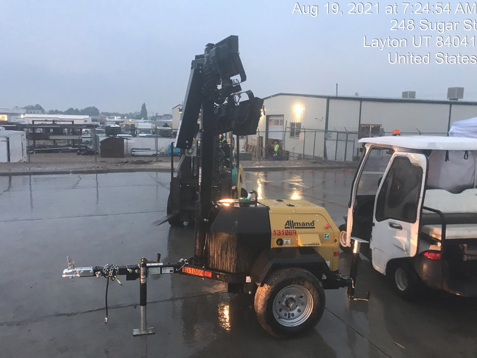 2021 Allmand NLV3GR (4) LED Light Fixture 350W, 23' Vertical Mast, 3kW Prime, Towable, Deep Sea L401, Leveling Jacks, Yanmar T4F 5.8hp