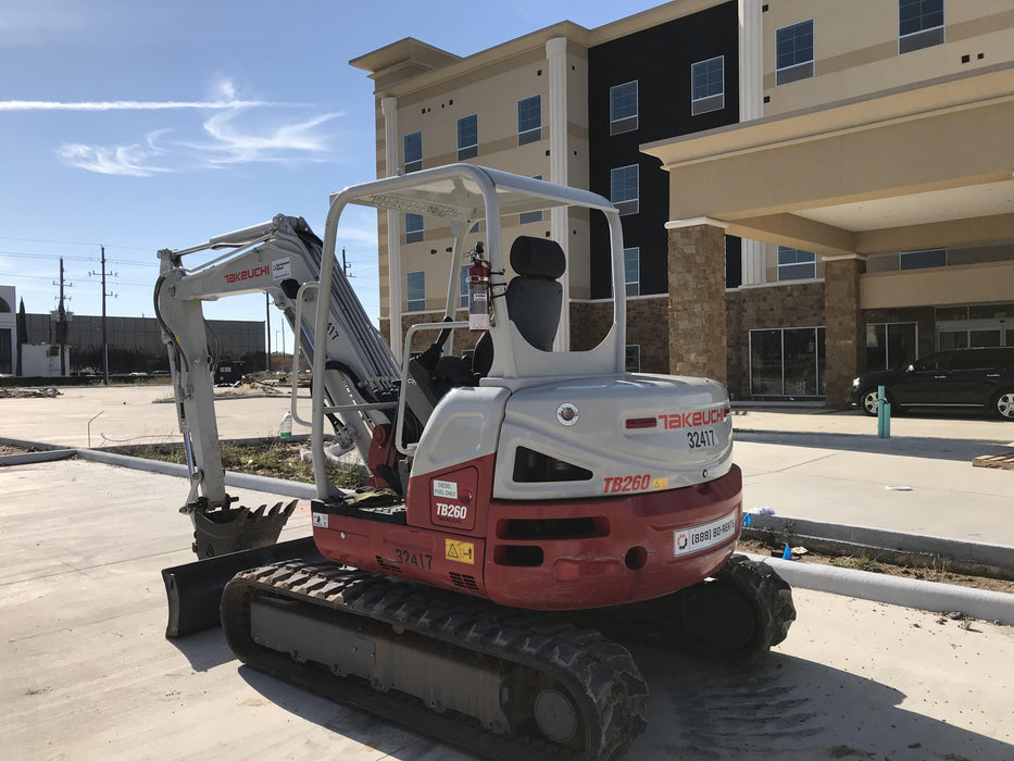 2019 Takeuchi TB260 Canopy, Standard Blade, Auxiliary hydraulics w/Manual QC, Hydraulic thumb, 12" ,18", 24" Bucket