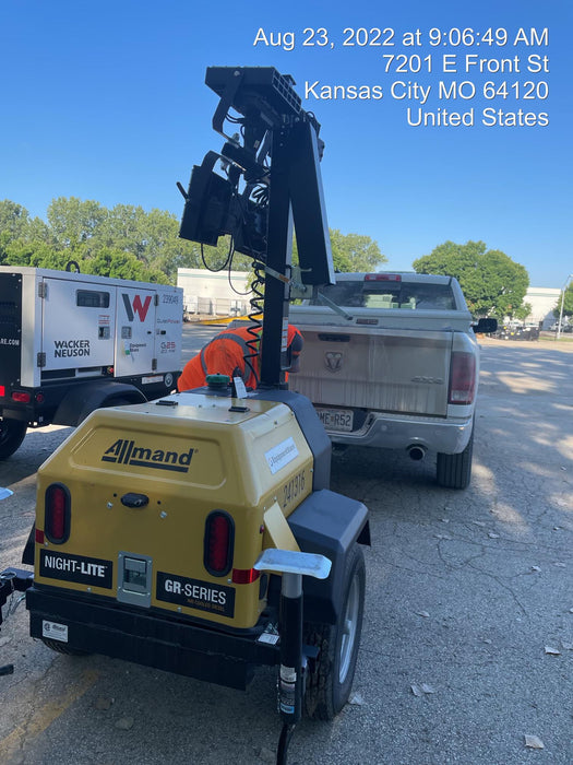 2022 Allmand NLV3GR (4) LED Light Fixture 350W, 23' Vertical Mast, 3kW Prime, Towable, Deep Sea L401, Leveling Jacks, Yanmar T4F 5.8hp