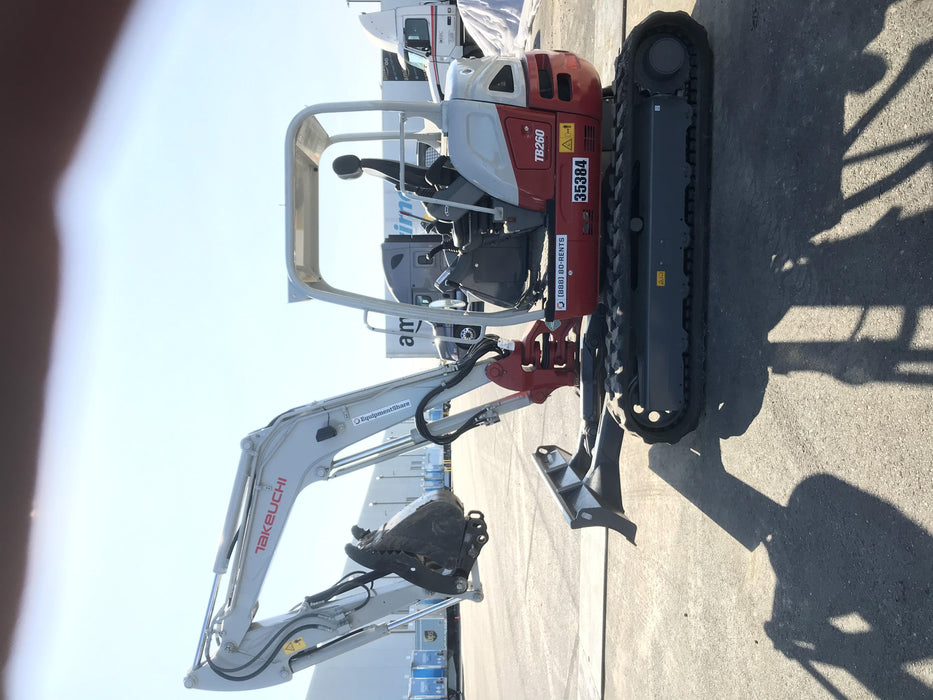 2019 Takeuchi TB260 Canopy, Standard Blade, Auxiliary hydraulics Manual QC, Hydraulic thumb, 12" ,18", 24" Bucket