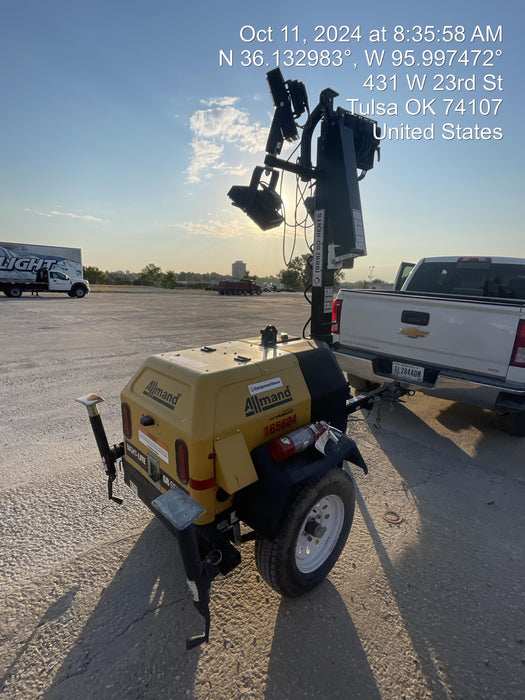 2021 Allmand NLV3GR (4) LED Light Fixture 350W, 23' Vertical Mast, 3kW Prime, Towable, Deep Sea L401, Leveling Jacks, Yanmar T4F 5.8hp