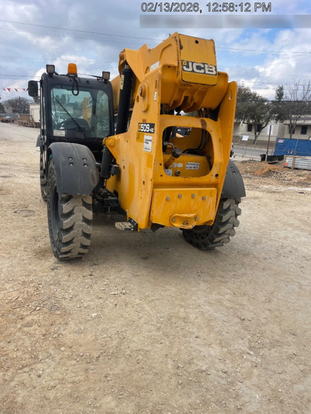 2019 JCB 509-42 JCB 509-42 Enclosed Cab, 74 HP, Solid Tires, Worklights, Beacon, Aux Hydraulics, Lifting Eye w/60" Carriage/60" Forks