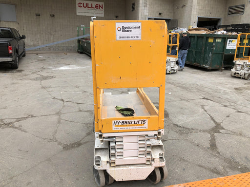 Custom Equipment HB-1430 <ul>
 <li>Hy-Brid Scissor Lift</li>
  <li>Platform capacity up to 670 lbs.</li>
  <li>Working height up to 20 ft</li>
  <li>Weighs under 1,700 lbs.</li>
  <li>Non-marking wheels </li>
</ul>