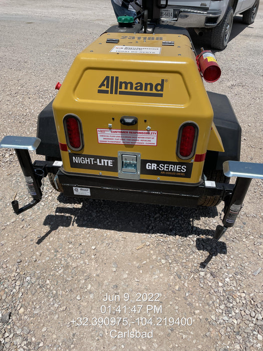 2022 Allmand NLV3GR (4) LED Light Fixture 350W, 23' Vertical Mast, 3kW Prime, Towable, Deep Sea L401, Leveling Jacks, Yanmar T4F 5.8hp