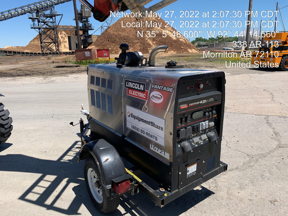 2018 Lincoln Electric Vantage 435 Lincoln Vantage 435 Welder Ready-Pak 3 w/Trailer, Fender/Light Kit, and Cable Rack