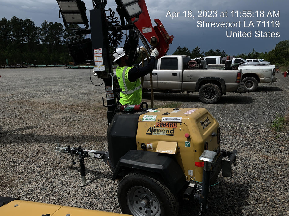 2022 Allmand NLV3GR (4) LED Light Fixture 350W, 23' Vertical Mast, 3kW Prime, Towable, Deep Sea L401, Leveling Jacks, Yanmar T4F 5.8hp