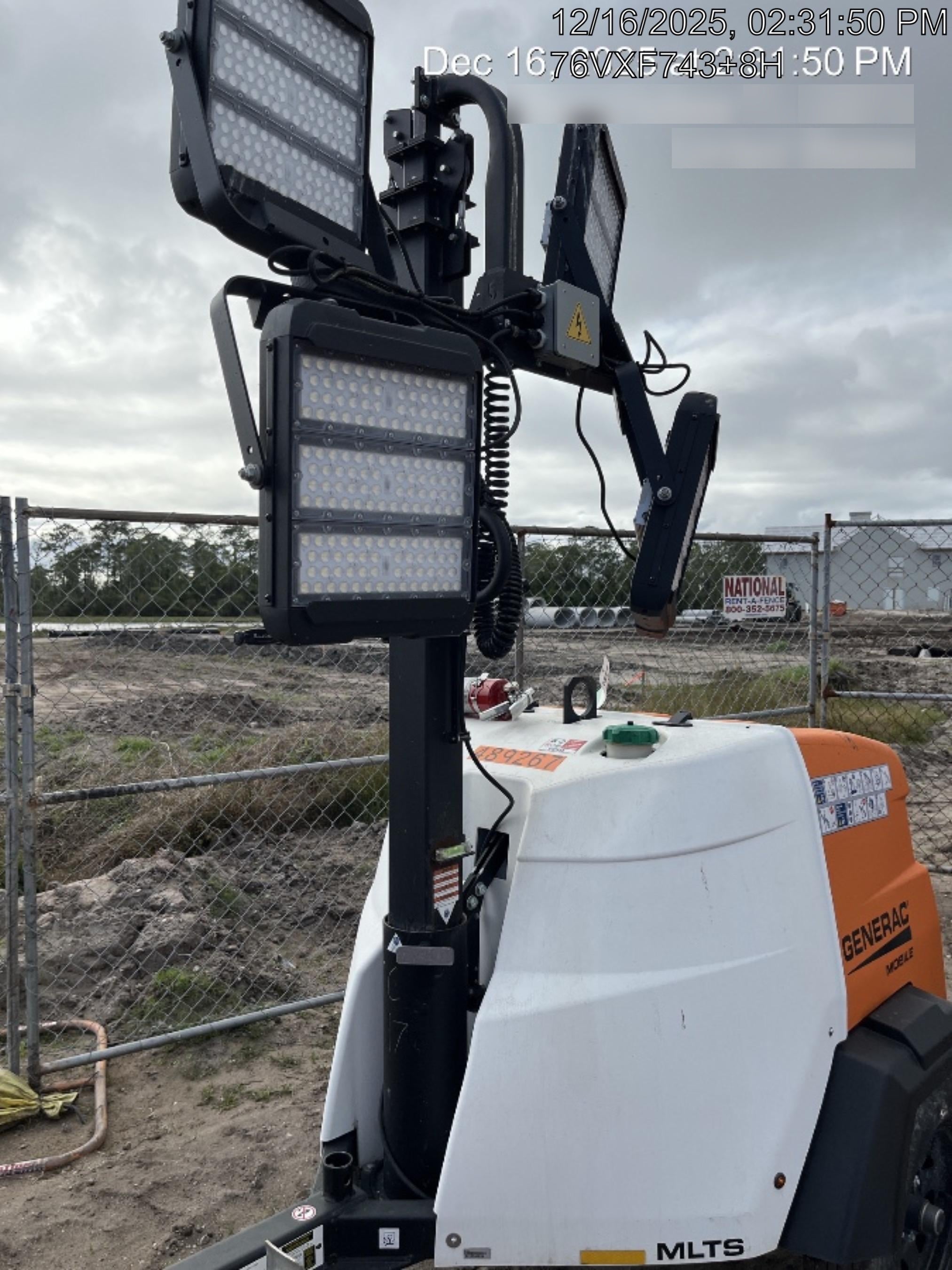 2025 Generac MLTS-4 Diesel, Mitsubishi L2E, 7.1 hp @1800 rpm, Flex Switch 120V Input, Powerzone Controller, (4) 320W LED Lights, 4kW Generator, 39.9 Gal Fuel Tank, 2" Ball, T3, ES Decals
