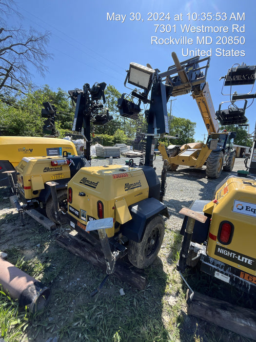 2021 Allmand NLV3GR (4) LED Light Fixture 350W, 23' Vertical Mast, 3kW Prime, Towable, Deep Sea L401, Leveling Jacks, Yanmar T4F 5.8hp