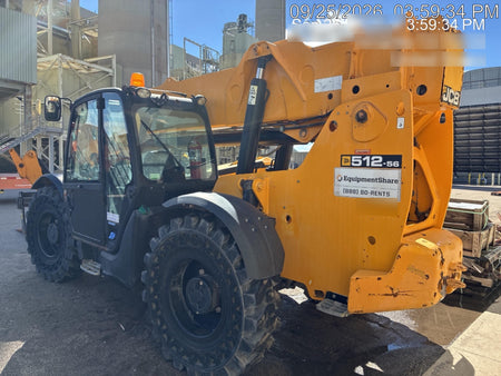2019 JCB 512-56 109 HP w/CAB/HVAC, Beacon, Aux Hydraulics, Worklights, Solid Tires, 60" Carriage/Forks