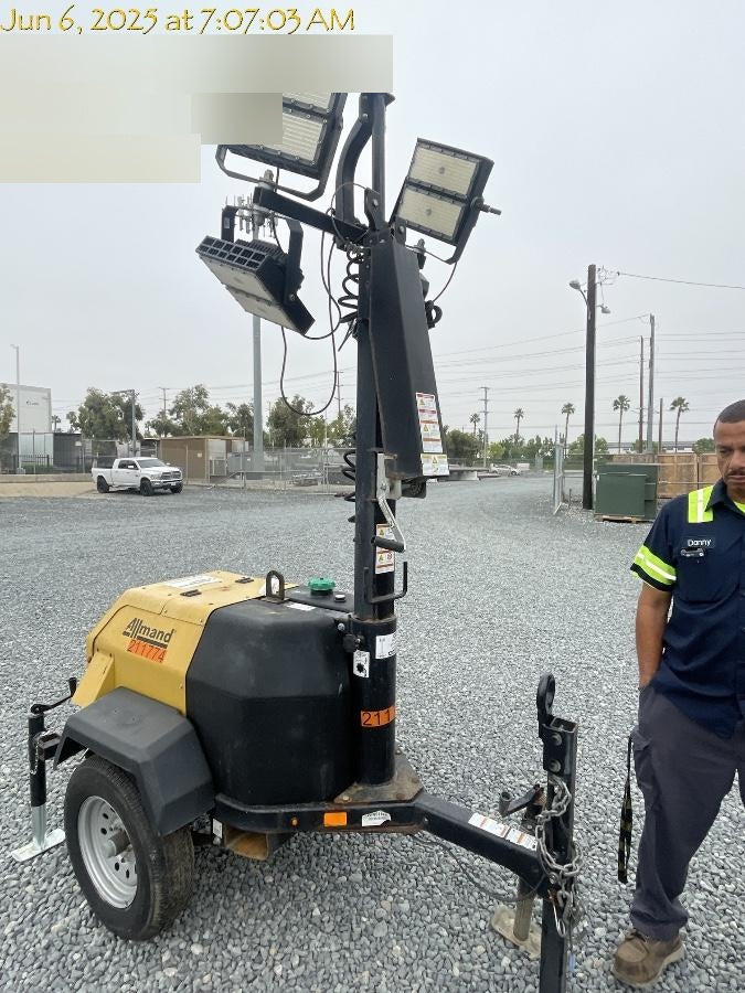 2022 Allmand NLV3GR (4) LED Light Fixture 350W, 23' Vertical Mast, 3kW Prime, Towable, Deep Sea L401, Leveling Jacks, Yanmar T4F 5.8hp