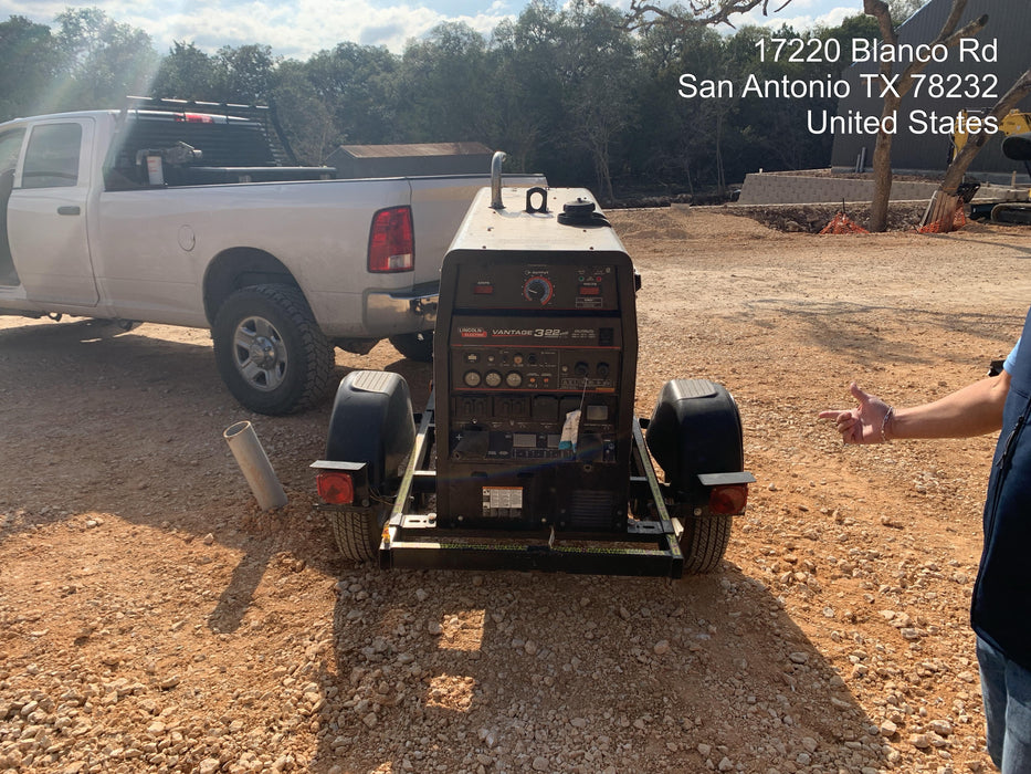 2019 Lincoln Electric Vantage 322 Welder Ready-Pak 3, Two wheel trailer, Fender and Light kit, Cable Rack