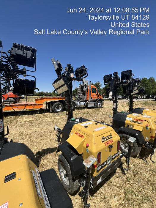 2022 Allmand NLV3GR (4) LED Light Fixture 350W, 23' Vertical Mast, 3kW Prime, Towable, ES Decals, T3