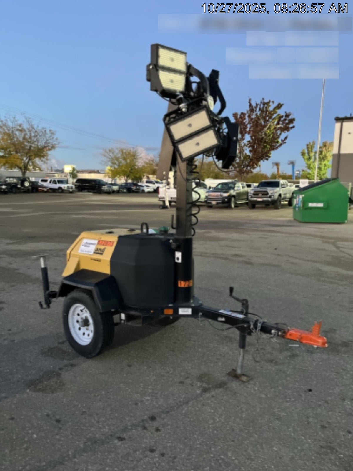 2021 Allmand NLV3GR (4) LED Light Fixture 350W, 23' Vertical Mast, 3kW Prime, Towable, Deep Sea L401, Leveling Jacks, Yanmar T4F 5.8hp