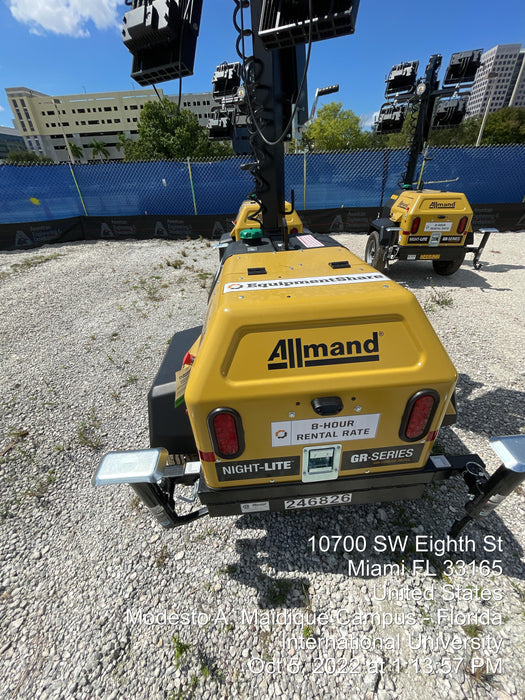2022 Allmand NLV3GR (4) LED Light Fixture 350W, 23' Vertical Mast, 3kW Prime, Towable, ES Decals, T3