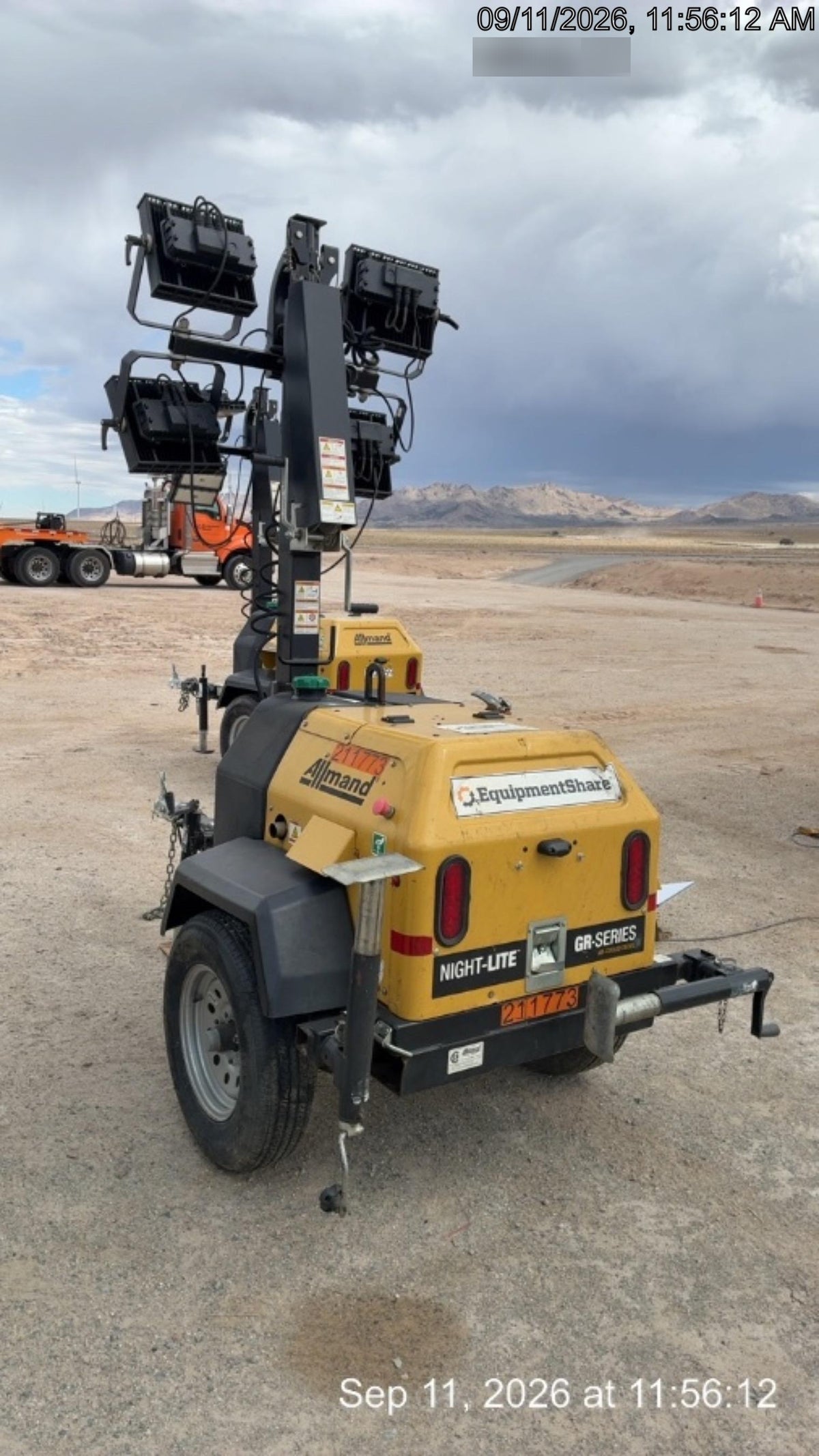 2022 Allmand NLV3GR (4) LED Light Fixture 350W, 23' Vertical Mast, 3kW Prime, Towable, Deep Sea L401, Leveling Jacks, Yanmar T4F 5.8hp