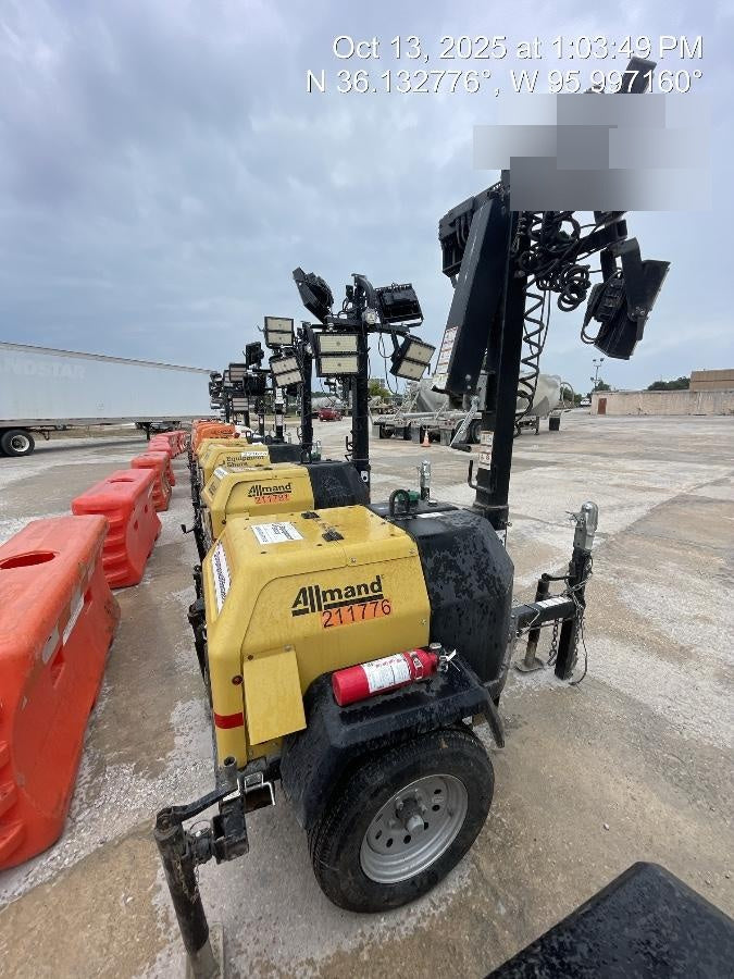 2022 Allmand NLV3GR (4) LED Light Fixture 350W, 23' Vertical Mast, 3kW Prime, Towable, Deep Sea L401, Leveling Jacks, Yanmar T4F 5.8hp