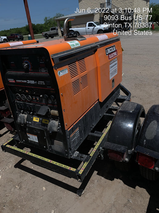 2021 Lincoln Electric Vantage 322 Vantage 322 Ready Pak 3 w/ Decals, ORANGE (includes trailer, cable rack, fender light kit) NO Telematics