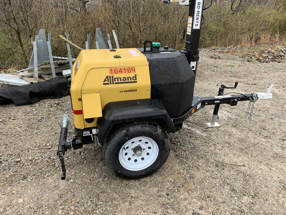 2021 Allmand NLV3GR (4) LED Light Fixture 350W, 23' Vertical Mast, 3kW Prime, Towable, Deep Sea L401, Leveling Jacks, Yanmar T4F 5.8hp