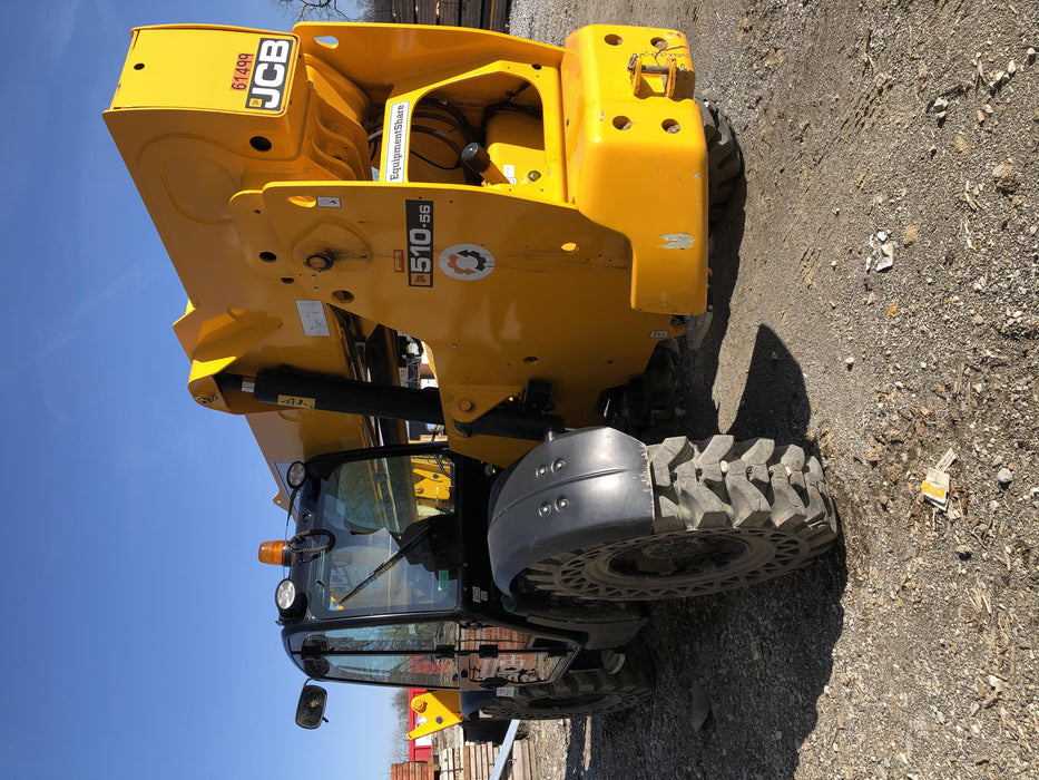 2020 JCB 510-56 Cab/Heat/Air, 74 HP, Solid Tires, STD Worklight, Beacon, Aux Hydraulics, Lifting Eye, Back up Alarm w/66" Carriage/60" Forks