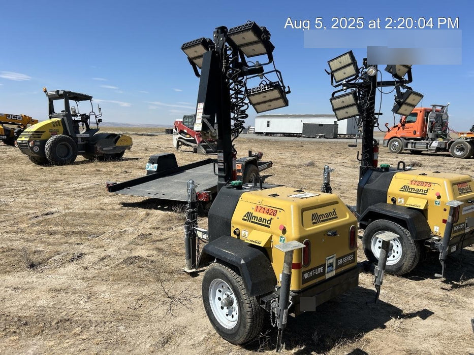 2021 Allmand NLV3GR (4) LED Light Fixture 350W, 23' Vertical Mast, 3kW Prime, Towable, Deep Sea L401, Leveling Jacks, Yanmar T4F 5.8hp