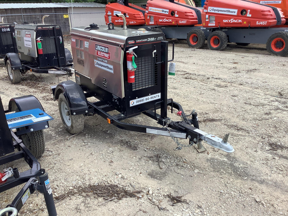 2019 Lincoln Electric Vantage 322 Ready-Pak 3, Two Wheel Trailer, Fender and Light Kit, Cable Rack