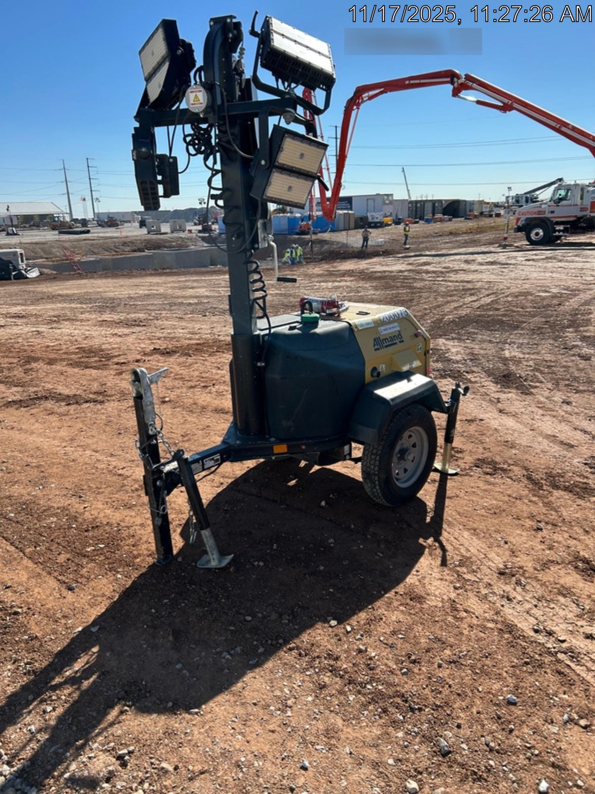 2022 Allmand NLV3GR (4) LED Light Fixture 350W, 23' Vertical Mast, 3kW Prime, Towable, Deep Sea L401, Leveling Jacks, Yanmar T4F 5.8hp