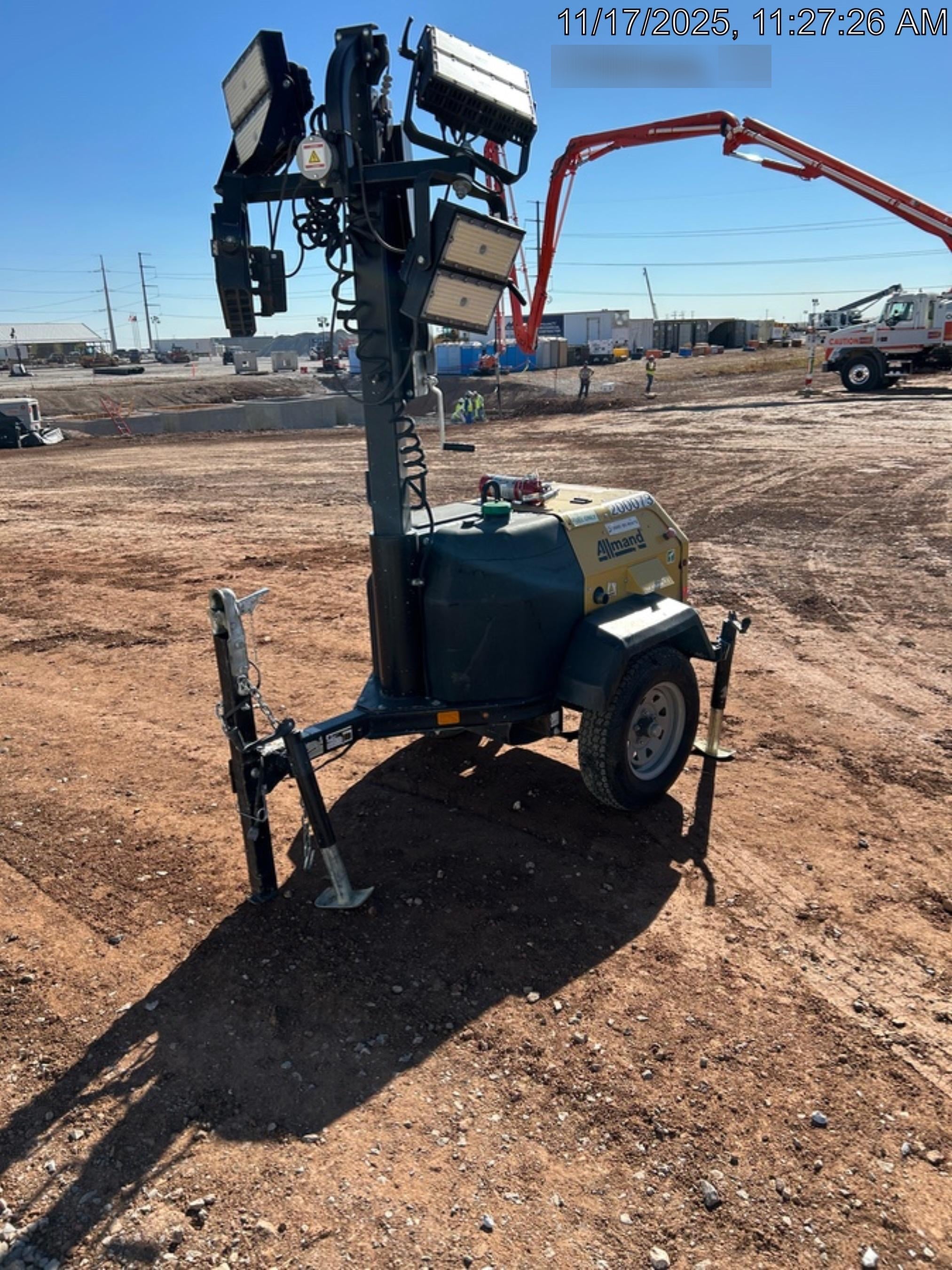 2022 Allmand NLV3GR (4) LED Light Fixture 350W, 23' Vertical Mast, 3kW Prime, Towable, Deep Sea L401, Leveling Jacks, Yanmar T4F 5.8hp