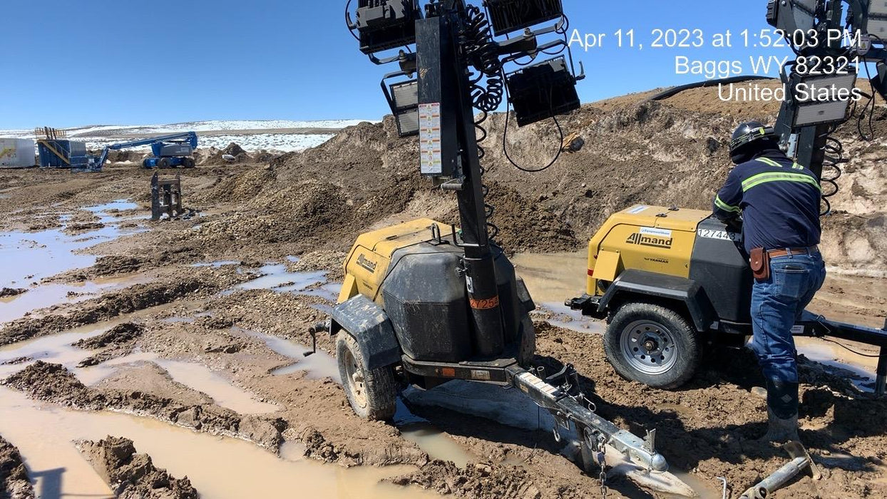 2022 Allmand NLV3GR (4) LED Light Fixture 350W, 23' Vertical Mast, 3kW Prime, Towable, ES Decals, T3