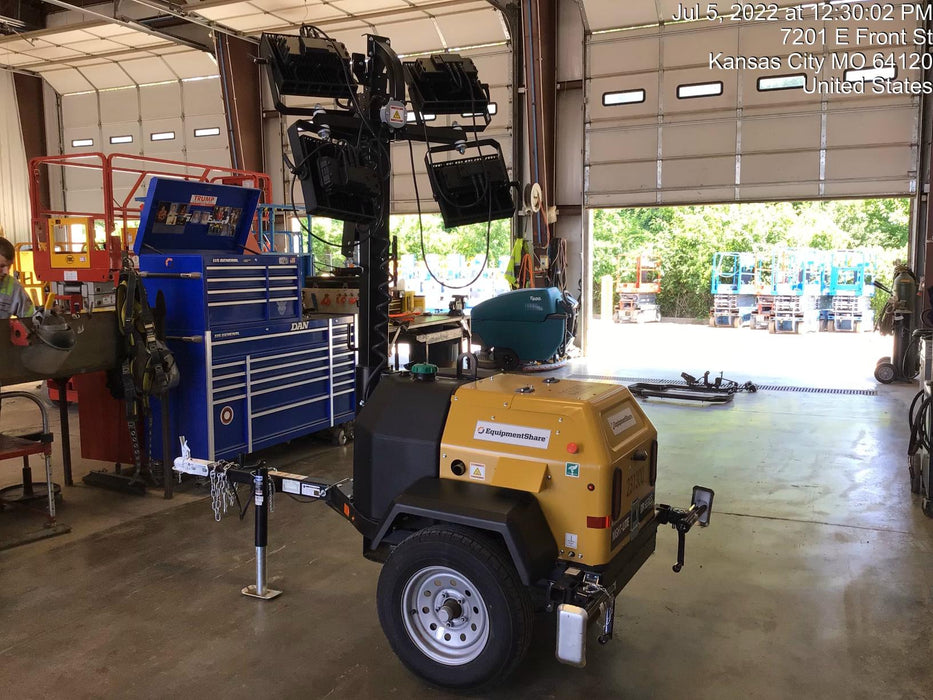 2022 Allmand NLV3GR (4) LED Light Fixture 350W, 23' Vertical Mast, 3kW Prime, Towable, Deep Sea L401, Leveling Jacks, Yanmar T4F 5.8hp