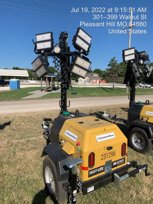 2022 Allmand NLV3GR (4) LED Light Fixture 350W, 23' Vertical Mast, 3kW Prime, Towable, Deep Sea L401, Leveling Jacks, Yanmar T4F 5.8hp