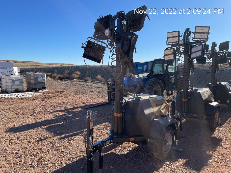 2022 Allmand NLV3GR (4) LED Light Fixture 350W, 23' Vertical Mast, 3kW Prime, Towable, ES Decals, T3