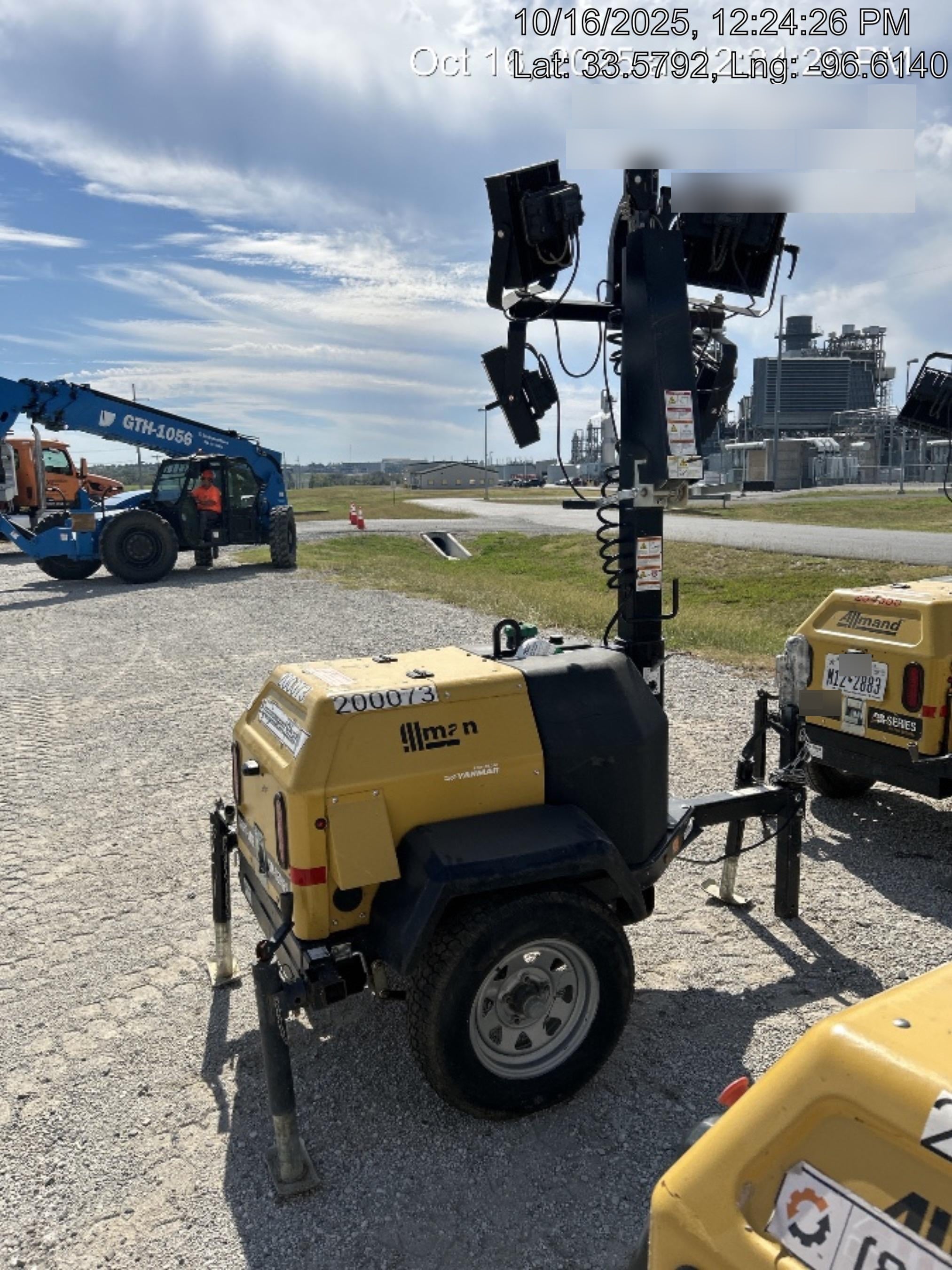 2022 Allmand NLV3GR (4) LED Light Fixture 350W, 23' Vertical Mast, 3kW Prime, Towable, Deep Sea L401, Leveling Jacks, Yanmar T4F 5.8hp