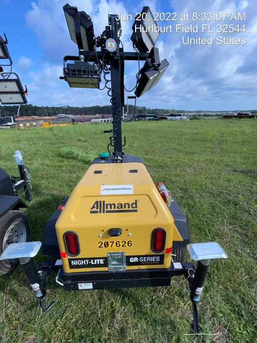 2022 Allmand NLV3GR (4) LED Light Fixture 350W, 23' Vertical Mast, 3kW Prime, Towable, Deep Sea L401, Leveling Jacks, Yanmar T4F 5.8hp