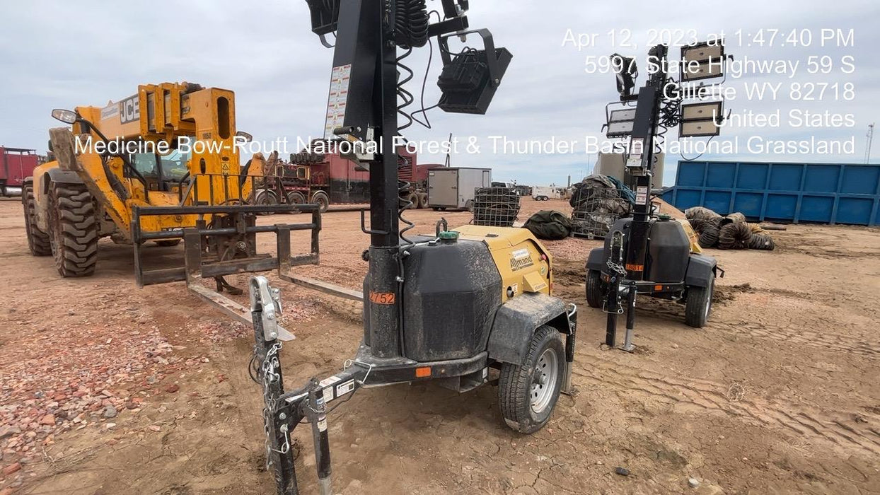 2022 Allmand NLV3GR (4) LED Light Fixture 350W, 23' Vertical Mast, 3kW Prime, Towable, ES Decals, T3