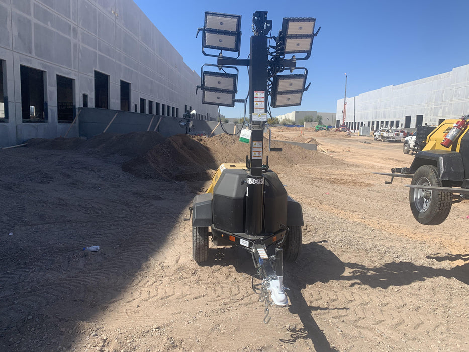 Allmand NLV3GR (4) LED Light Fixture 350W, 23' Vertical Mast, 3kW Prime, Towable, Deep Sea L401, Leveling Jacks, Yanmar T4F 5.8hp