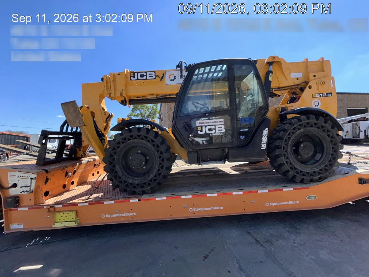 2019 JCB 512-56 Cab/Heat/Air, 109 HP, Solid Tires, STD Worklight, Beacon, Aux Hydraulics, Lifting Eye, Back up Alarm w/66" Carriage/60" Forks