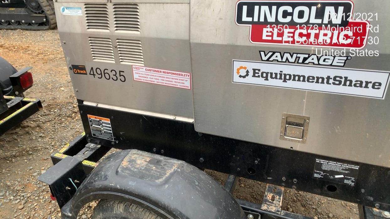 2019 Lincoln Electric Vantage 322 Ready-Pak 3, Two Wheel Trailer, Fender and Light Kit, Cable Rack