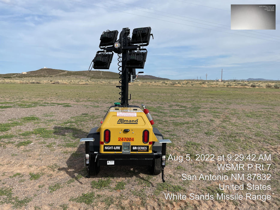 2022 Allmand NLV3GR (4) LED Light Fixture 350W, 23' Vertical Mast, 3kW Prime, Towable, ES Decals, T3