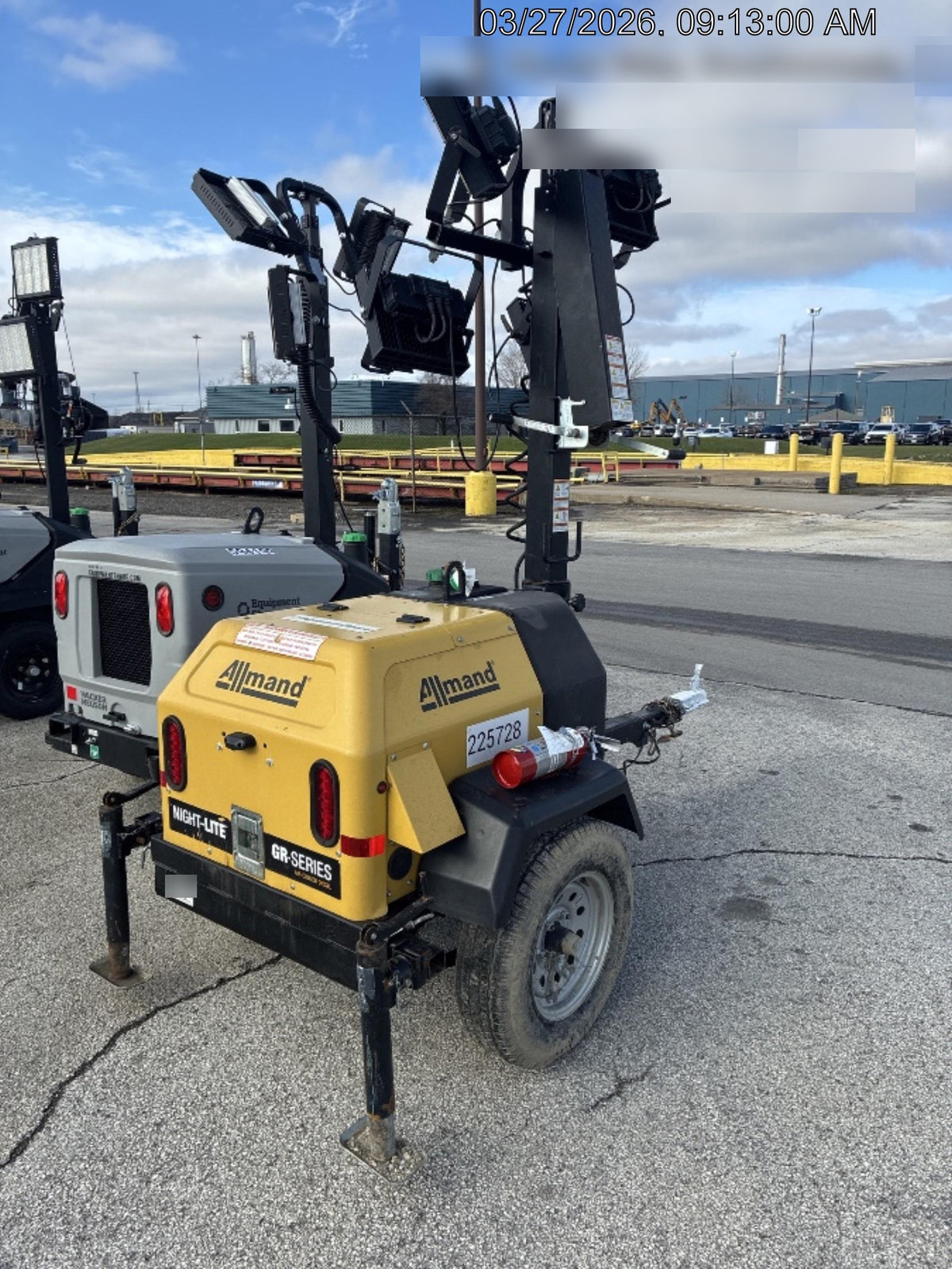 2022 Allmand NLV3GR (4) LED Light Fixture 350W, 23' Vertical Mast, 3kW Prime, Towable, Deep Sea L401, Leveling Jacks, Yanmar T4F 5.8hp